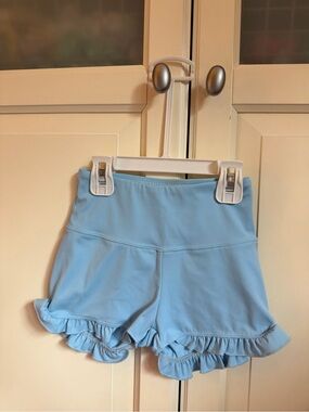 Light Blue Ruffle Hem Girls Dance Shorts